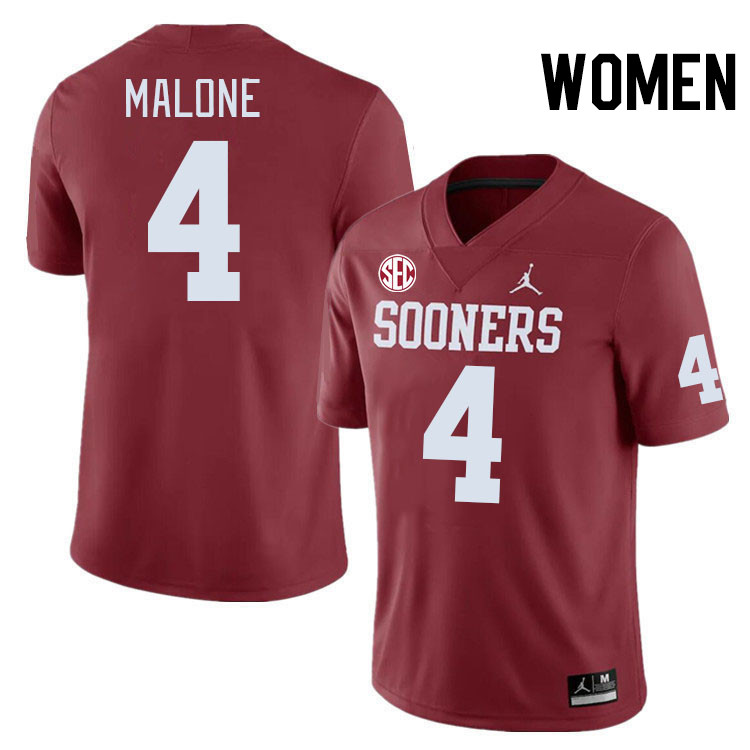 Women #4 Dez Malone Oklahoma Sooners 2024 SEC Conference College Football Jerseys-Crimson